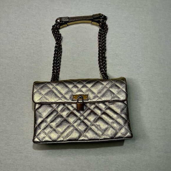 Kurt Geiger THE BRIXTON Gold Quilted Metallic Shoulder Bag with Chain Strap, GUC - Picture 1 of 6